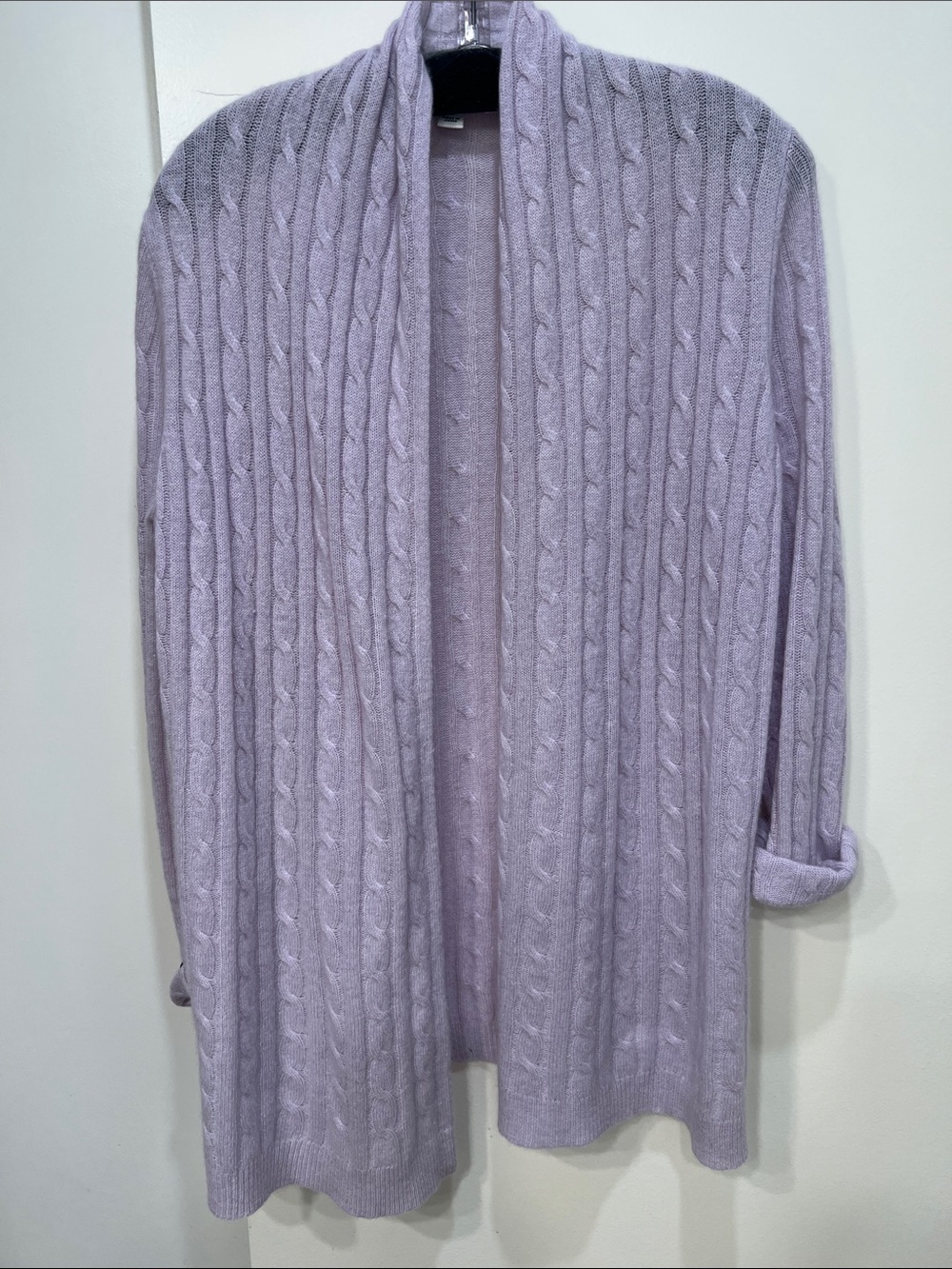 Light Lavender Cable Open-Front Cardigan Sweater